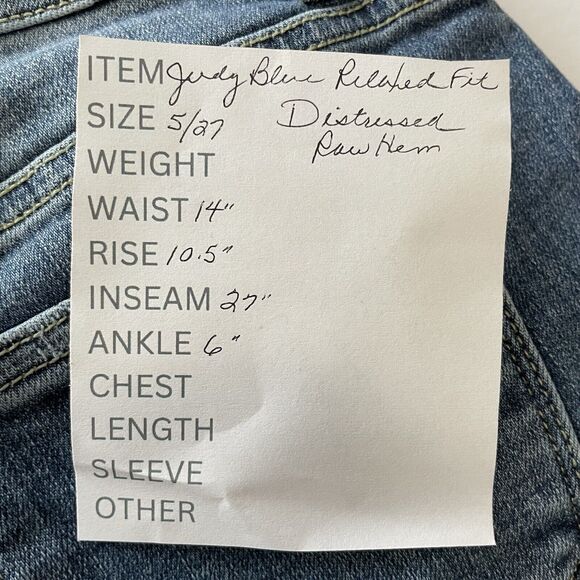 Judy Blue RELAXED FIT Jeans Size 5/27 Medium Wash Distressed Raw Hem Stretch - Picture 10 of 10